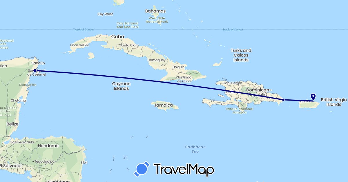 TravelMap itinerary: driving in Dominican Republic, Mexico, United States (North America)